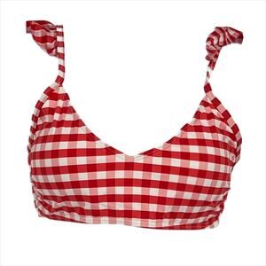 Bikini Ruffle Shoulder Top Gingham Red an White Size Small